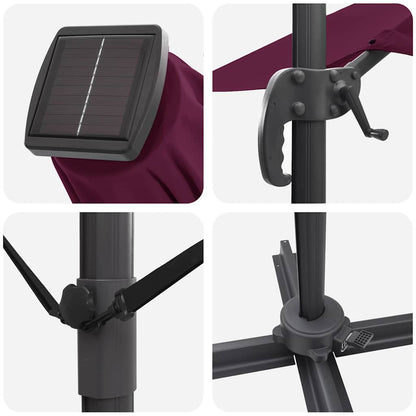 vidaXL Umbrella with LED Strip Lights Bordeaux Red 352 x 251 x 265 cm