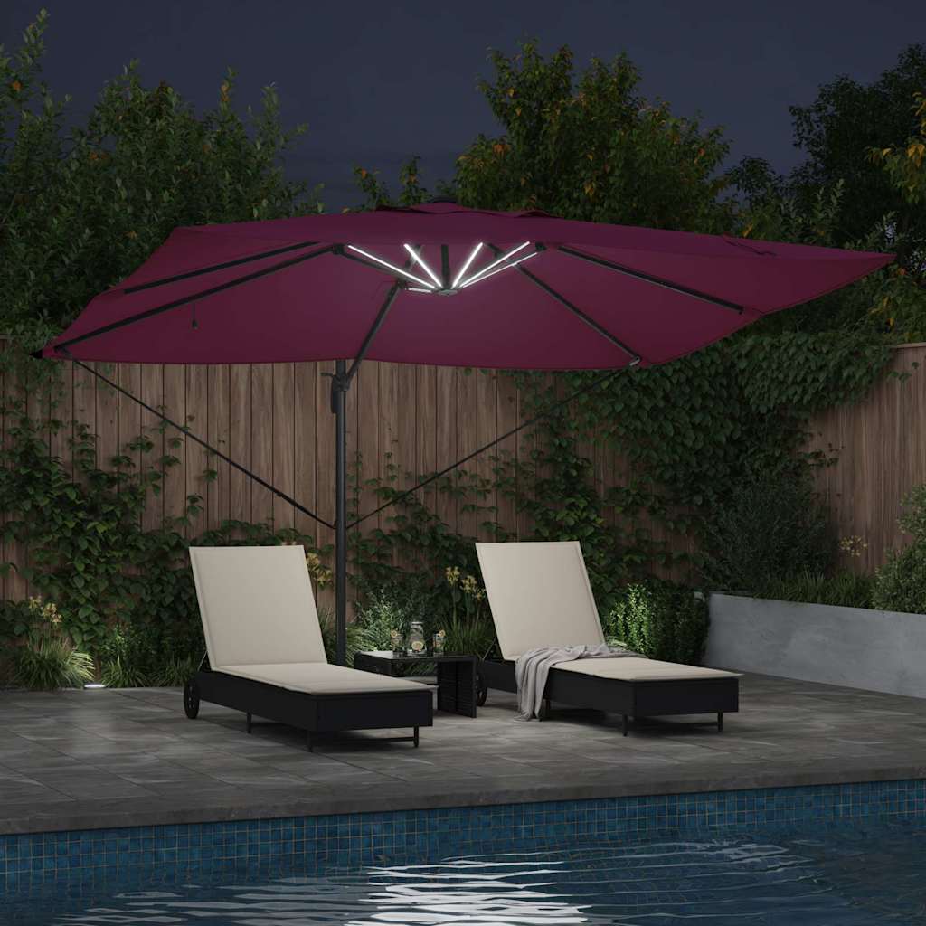 vidaXL Umbrella with LED Strip Lights Bordeaux Red 352 x 251 x 265 cm