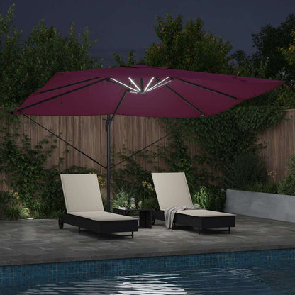vidaXL Umbrella with LED Strip Lights Bordeaux Red 352 x 251 x 265 cm