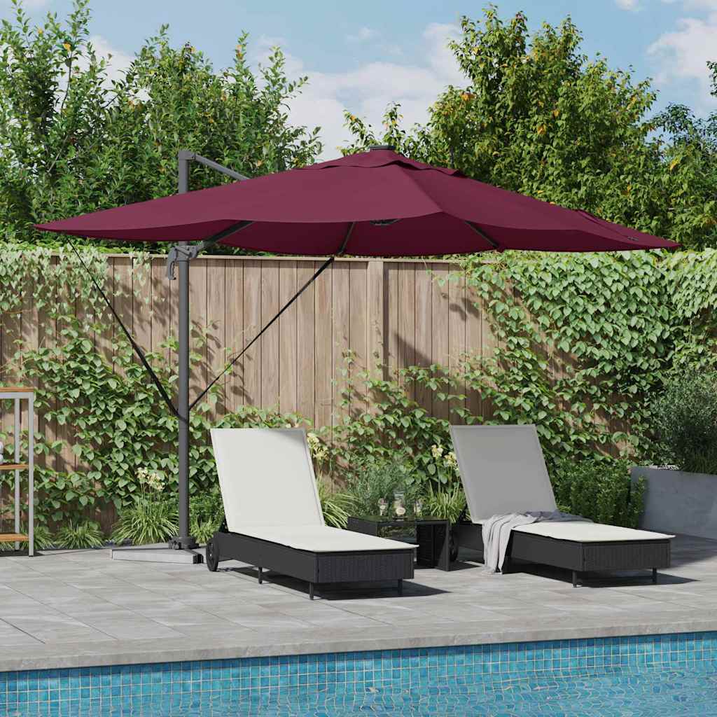 vidaXL Umbrella with LED Strip Lights Bordeaux Red 352 x 251 x 265 cm