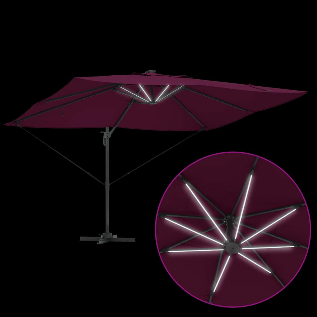 vidaXL Umbrella with LED Strip Lights Bordeaux Red 352 x 251 x 265 cm
