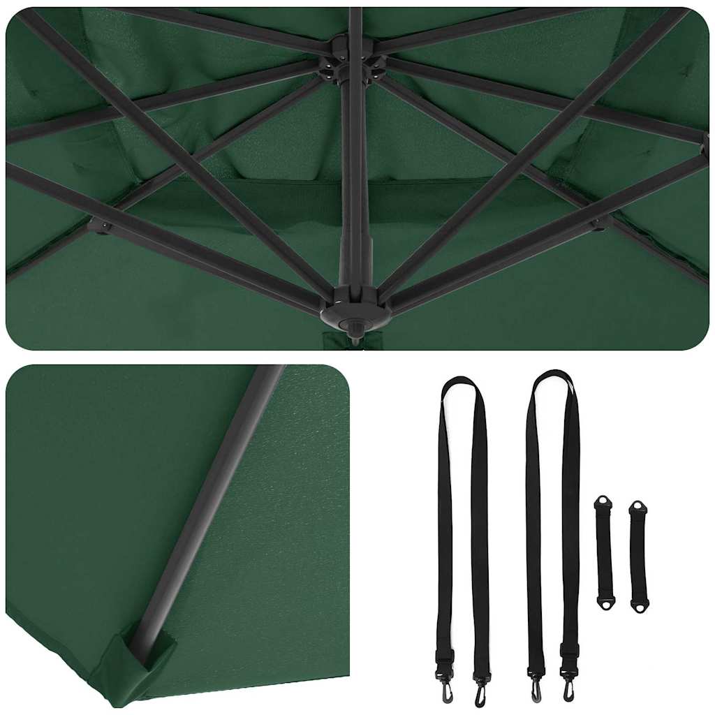 vidaXL Roma Parasol Green 286 x 284 x 265 cm Aluminium and Polyester