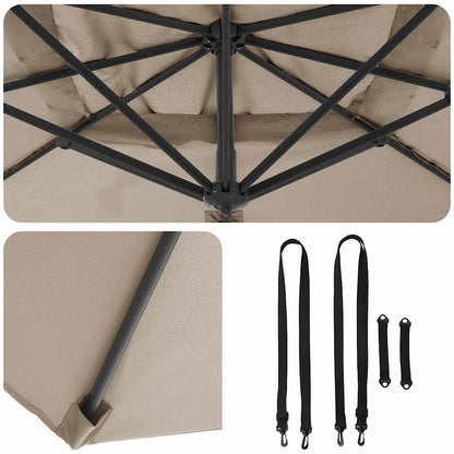 vidaXL Roma Parasol Taupe 286 x 284 x 265 cm Aluminium and Polyester