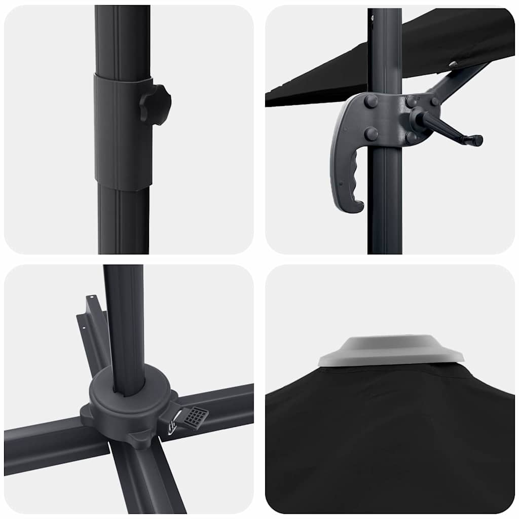 vidaXL Roma Parasol Black 286 x 284 x 265 cm Aluminium and Polyester