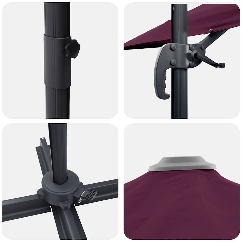 vidaXL Roma Parasol Red 286 x 284 x 265 cm Aluminium and Polyester