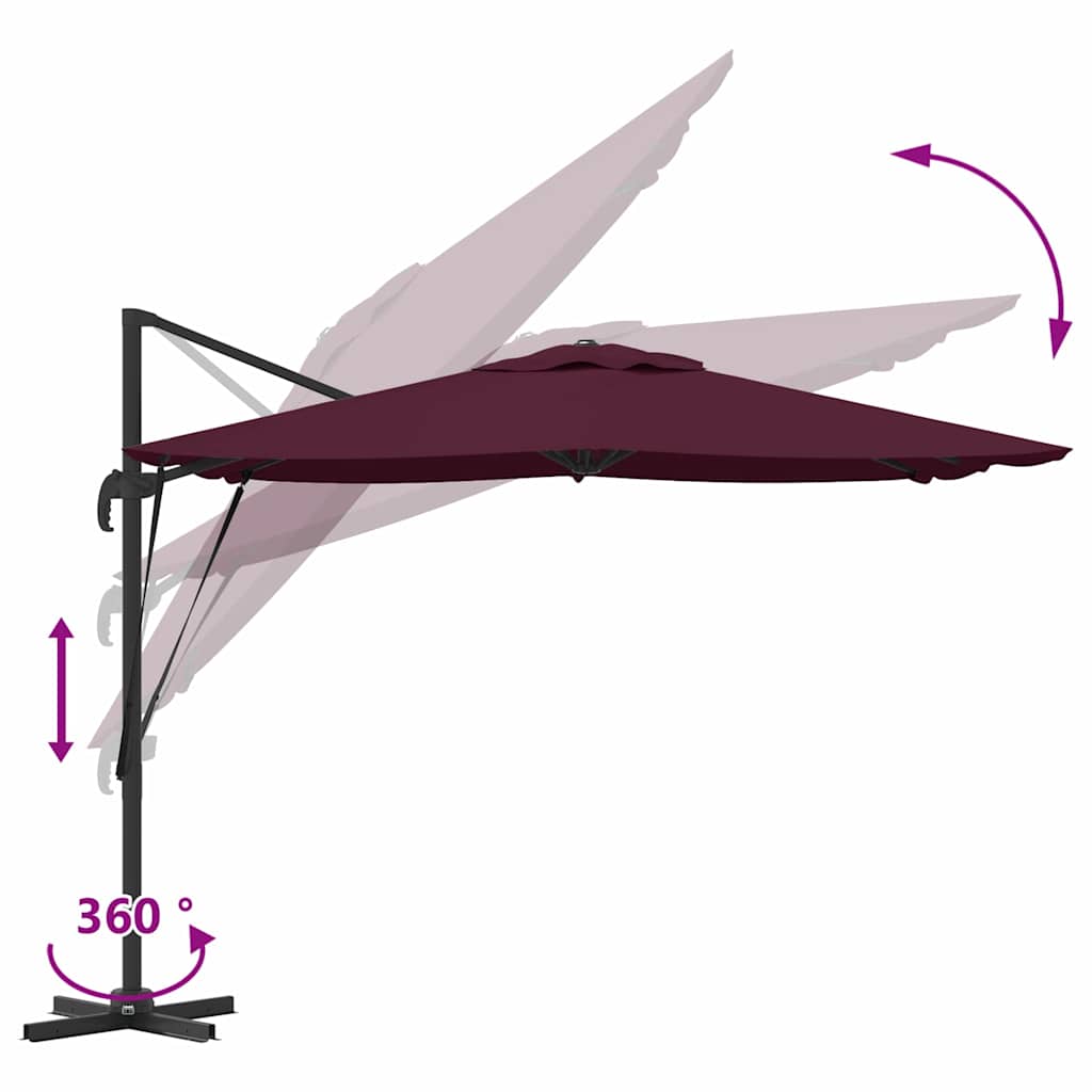 vidaXL Roma Parasol Red 286 x 284 x 265 cm Aluminium and Polyester