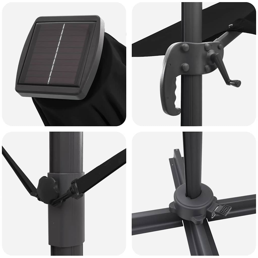 vidaXL Roma Parasol Black 286 x 284 x 270 cm Aluminium and Polyester