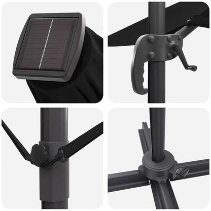 vidaXL Roma Parasol Black 286 x 284 x 270 cm Aluminium and Polyester