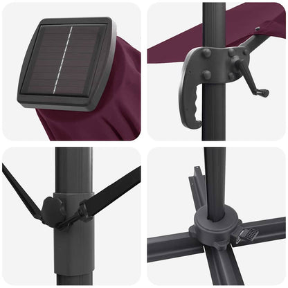 vidaXL Umbrella with LED Strip Lights Bordeaux Red 351 x 250 x 253 cm