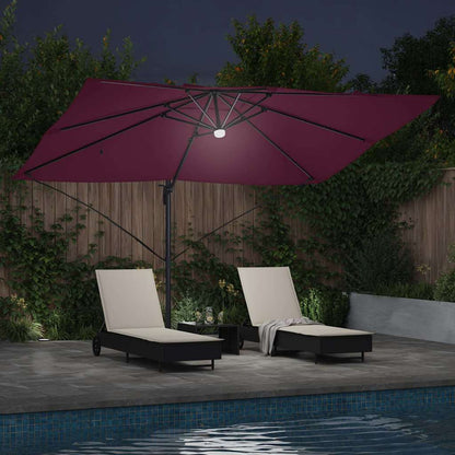 vidaXL Umbrella with LED Strip Lights Bordeaux Red 351 x 250 x 253 cm