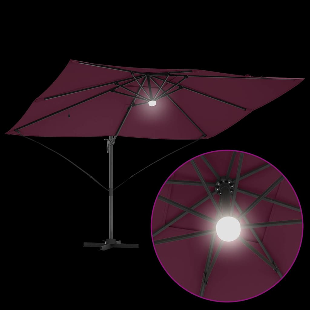 vidaXL Umbrella with LED Strip Lights Bordeaux Red 351 x 250 x 253 cm