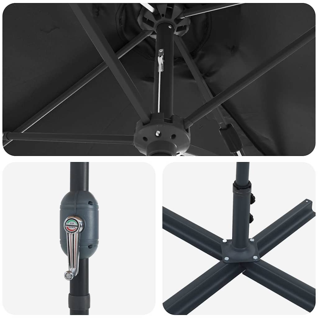 vidaXL Garden Parasol Black 370 x 197 x 239 cm Polyester and Aluminium