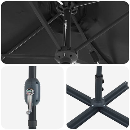 vidaXL Garden Parasol Black 370 x 197 x 239 cm Polyester and Aluminium