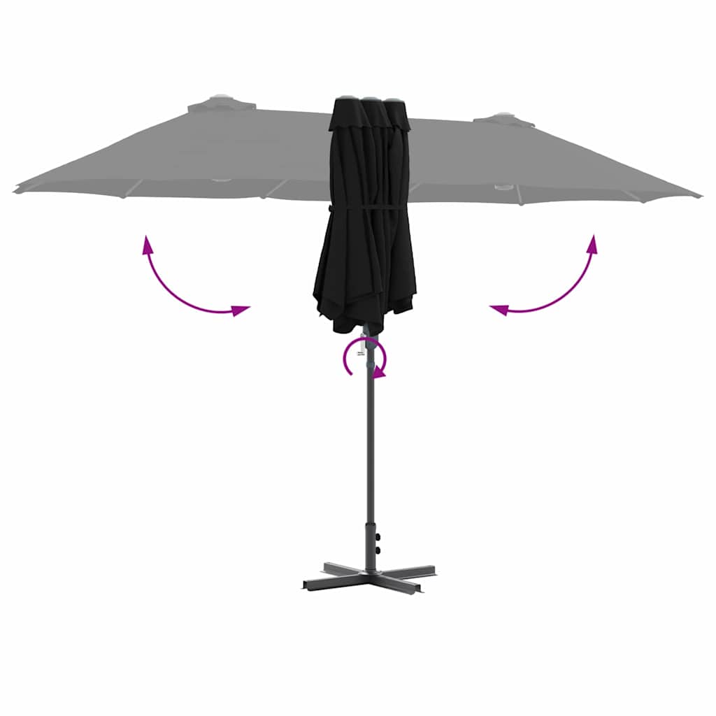 vidaXL Garden Parasol Black 370 x 197 x 239 cm Polyester and Aluminium