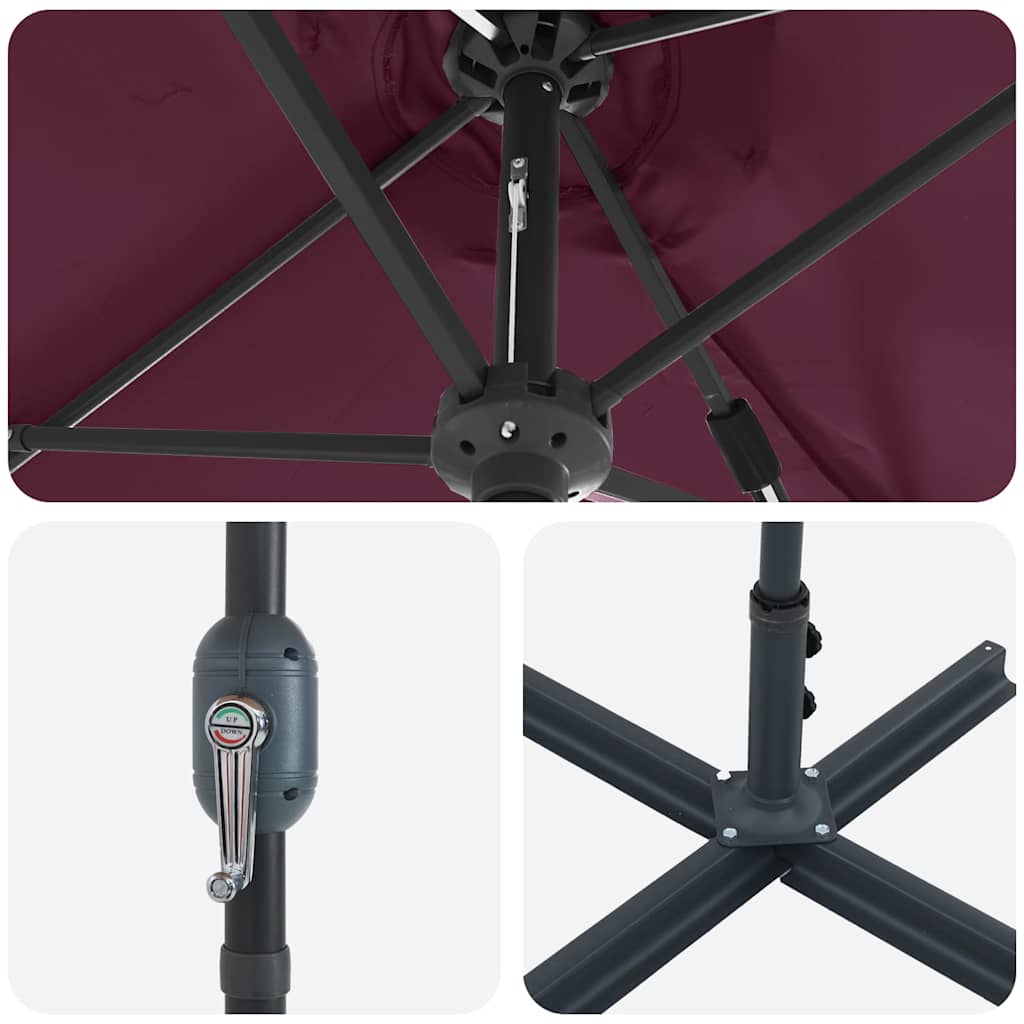 vidaXL Garden Parasol Bordeaux Red 370 x 197 x 239 cm