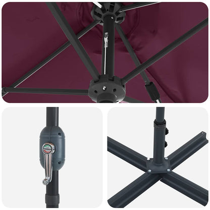 vidaXL Garden Parasol Bordeaux Red 370 x 197 x 239 cm