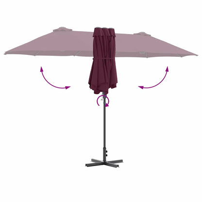 vidaXL Garden Parasol Bordeaux Red 370 x 197 x 239 cm