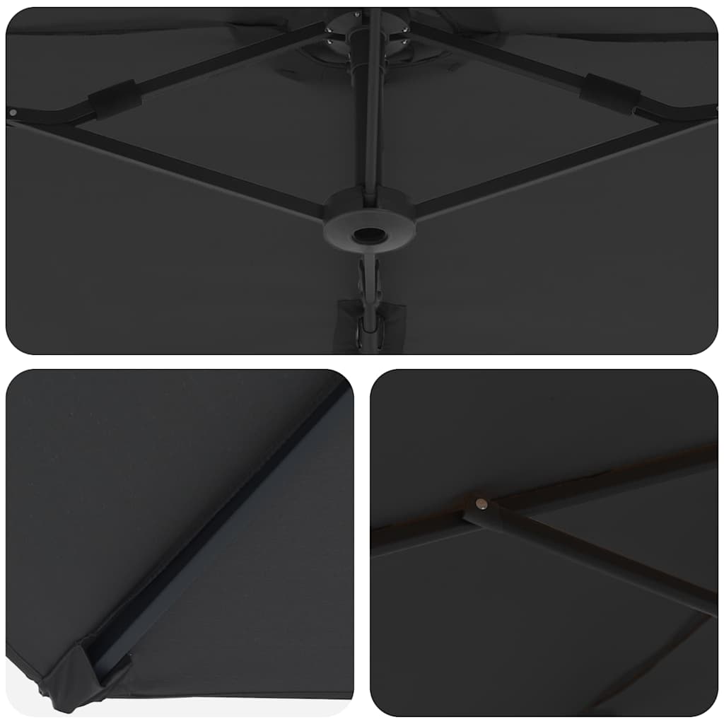 vidaXL Umbrella Black 372 x 198 x 243 cm Polyester and Aluminium