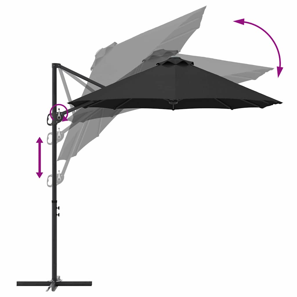 vidaXL Umbrella Black 372 x 198 x 243 cm Polyester and Aluminium