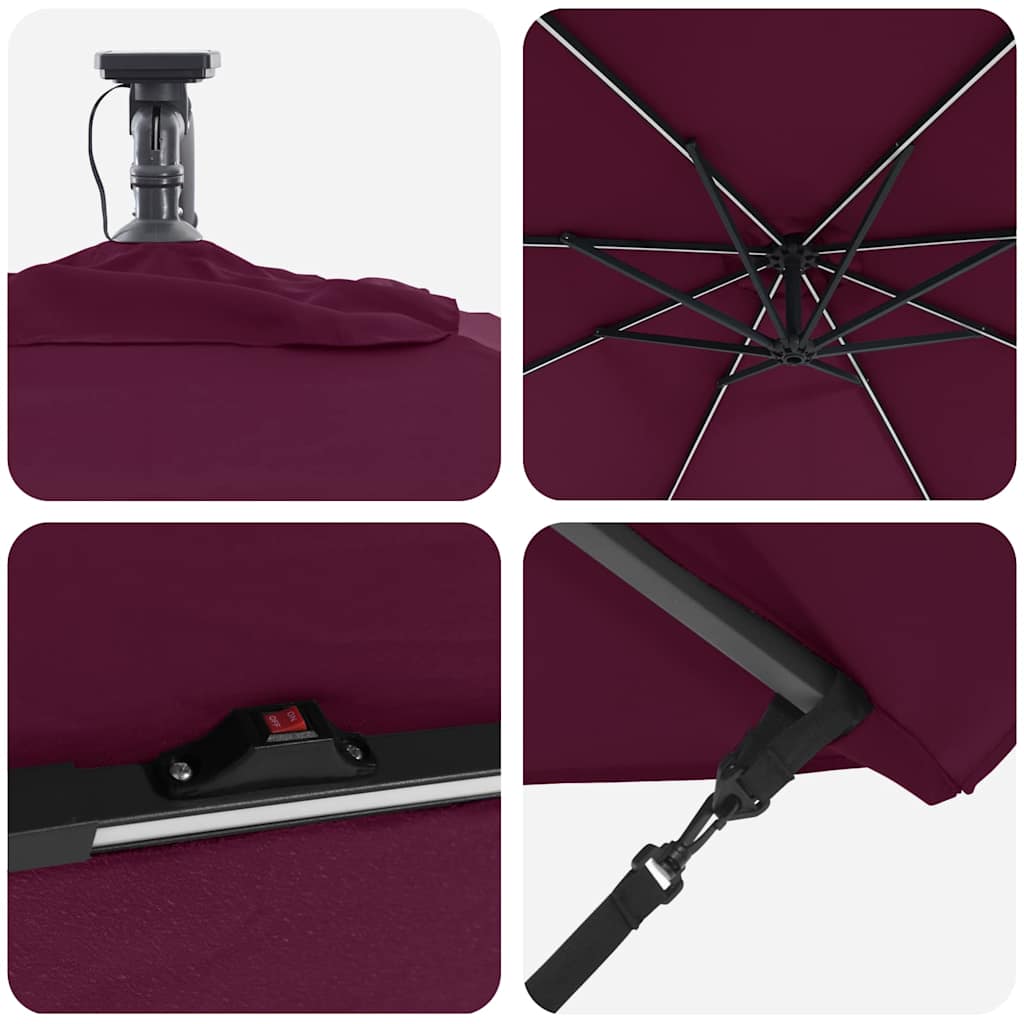vidaXL Umbrella with LED Strip Lights Bordeaux Red 294 x 294 x 248 cm
