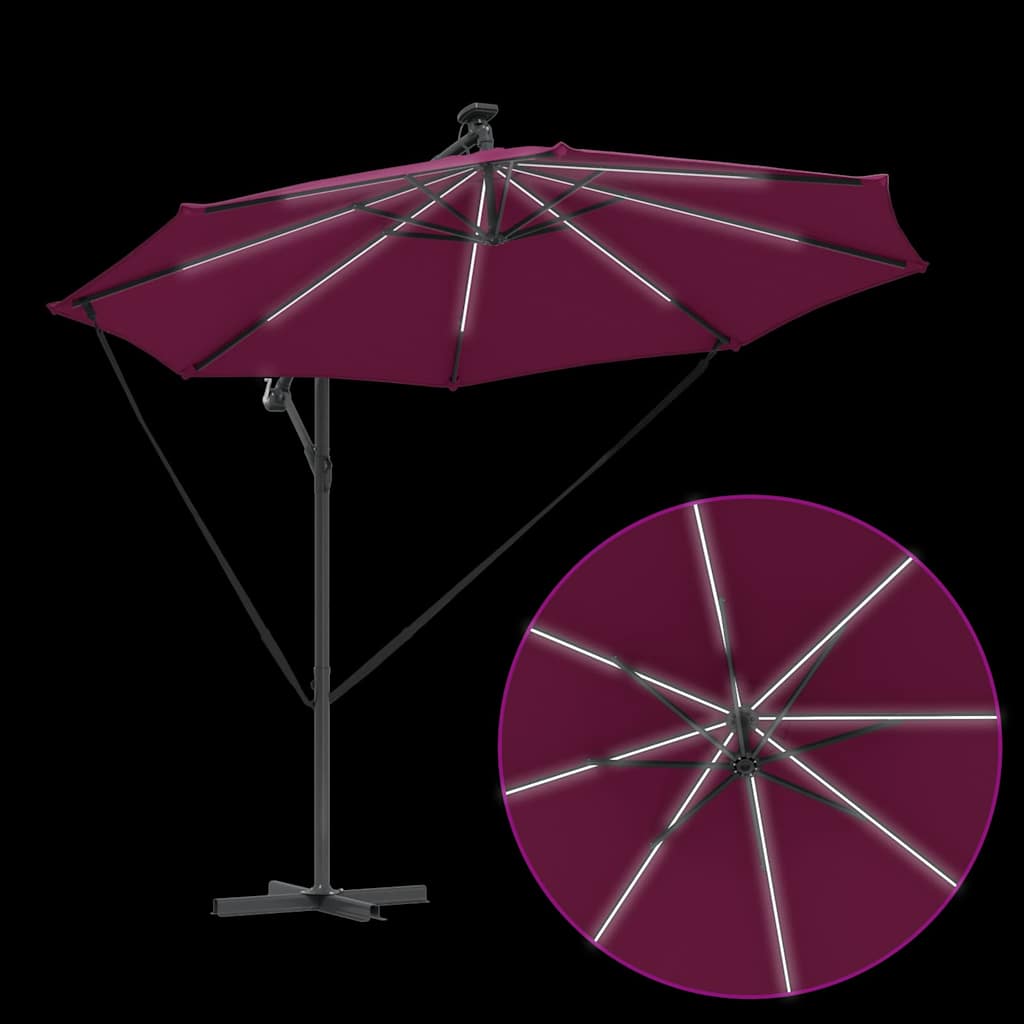 vidaXL Umbrella with LED Strip Lights Bordeaux Red 294 x 294 x 248 cm