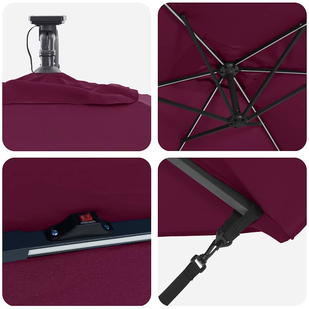 vidaXL Umbrella with LED Strip Lights Bordeaux Red 294 x 200 x 270 cm