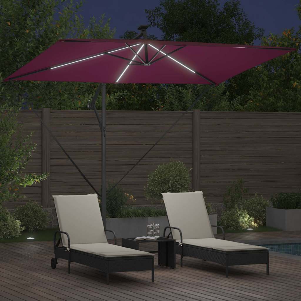 vidaXL Umbrella with LED Strip Lights Bordeaux Red 294 x 200 x 270 cm