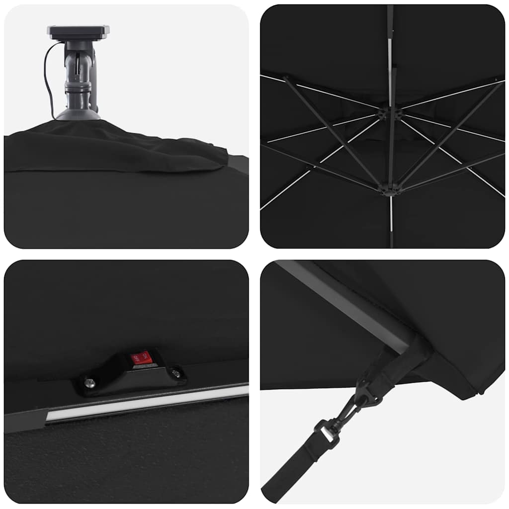 vidaXL Umbrella Black 249 x 249 x 250 cm Polyester and Aluminium
