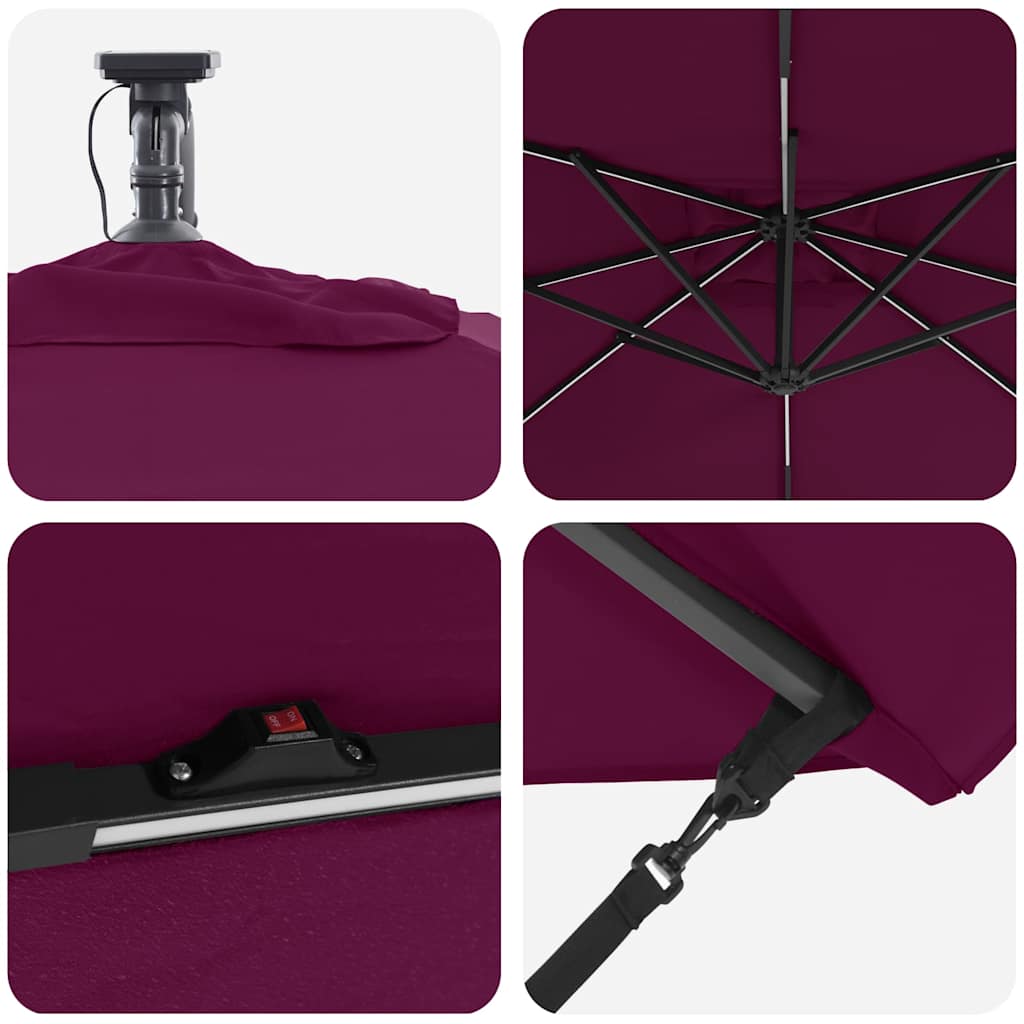vidaXL Umbrella with LED Strip Lights Bordeaux Red 249 x 249 x 250 cm
