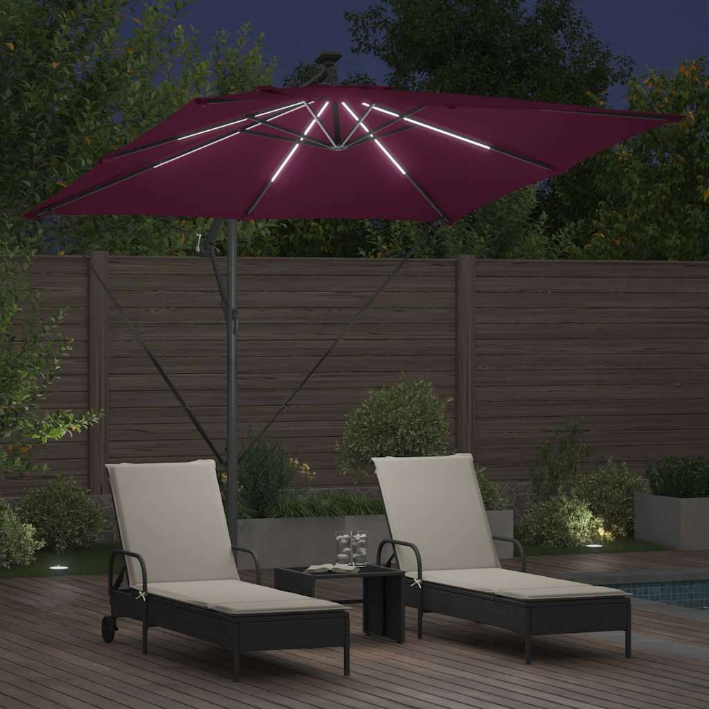 vidaXL Umbrella with LED Strip Lights Bordeaux Red 249 x 249 x 250 cm