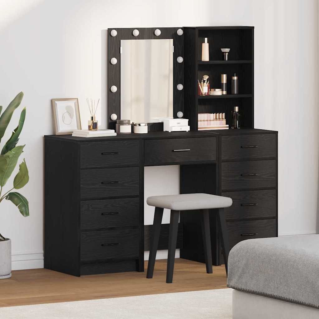 vidaXL Dressing Table 3 pcs Black 40 x 41 x 135 cm Engineered Wood
