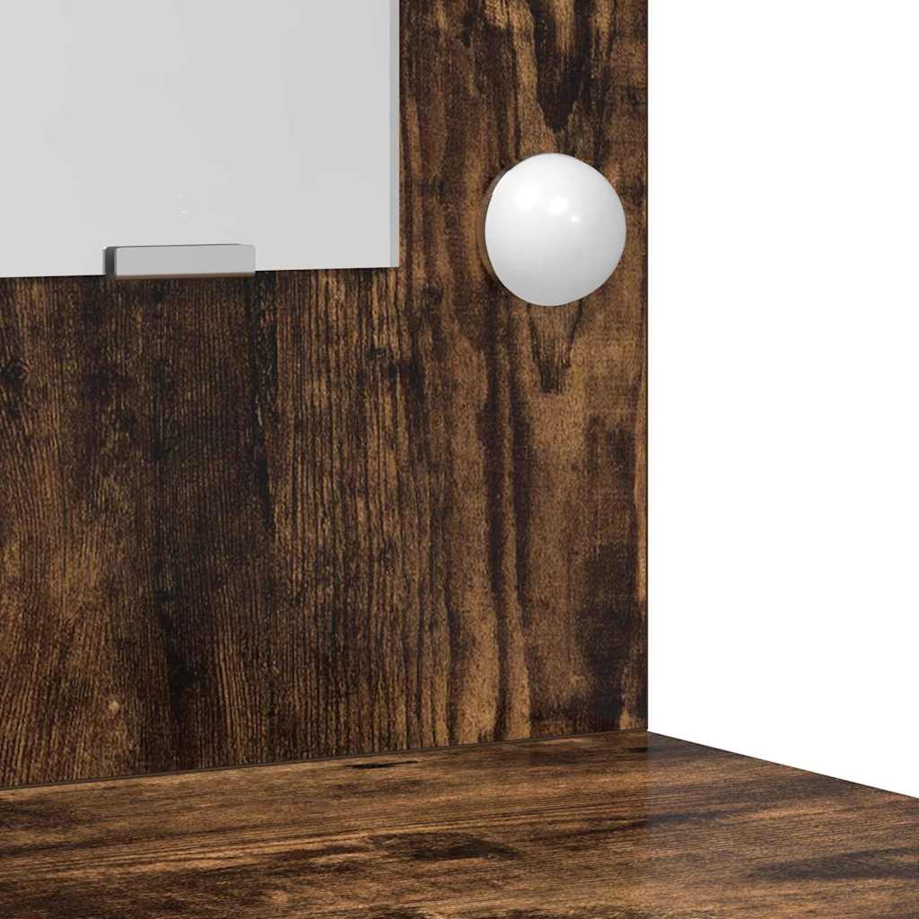 vidaXL Dressing Table with Mirror Lights 3 pcs Brown Engineered wood