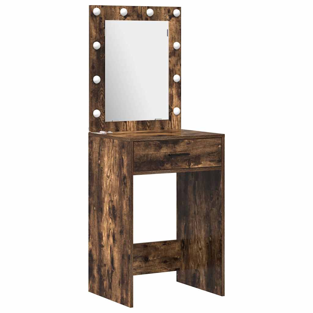 vidaXL Dressing Table with Mirror Lights 3 pcs Brown Engineered wood