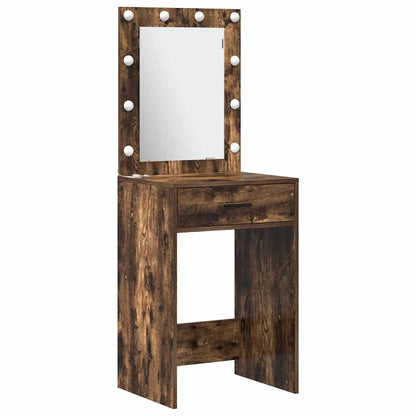 vidaXL Dressing Table with Mirror Lights 3 pcs Brown Engineered wood