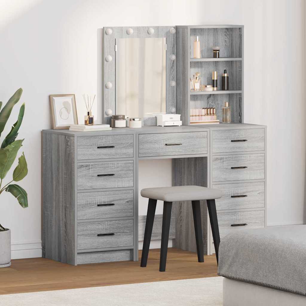 vidaXL Dressing Table 3 pcs Grey 40 x 41 x 135 cm Engineered Wood