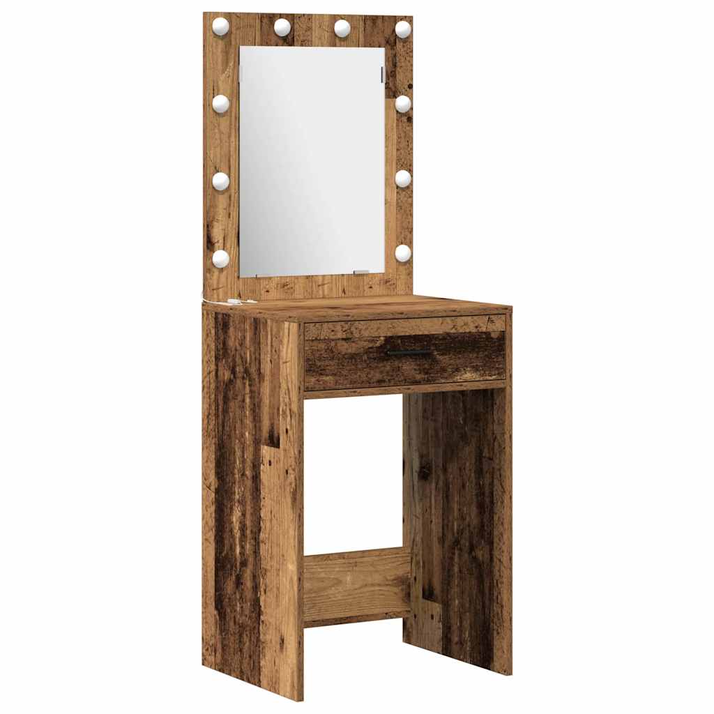vidaXL Dressing Table with Mirror Lights 3 pcs Brown Engineered wood