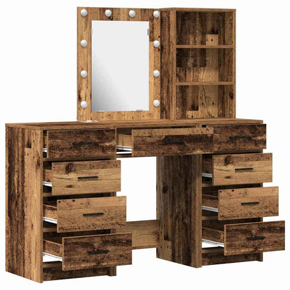 vidaXL Dressing Table with Mirror Lights 3 pcs Brown Engineered wood