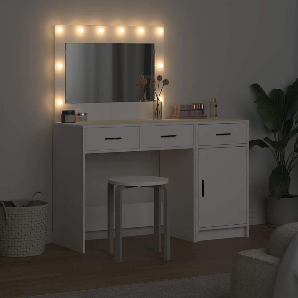 vidaXL Dressing Table with Mirror Lights 2 pcs White Engineered wood