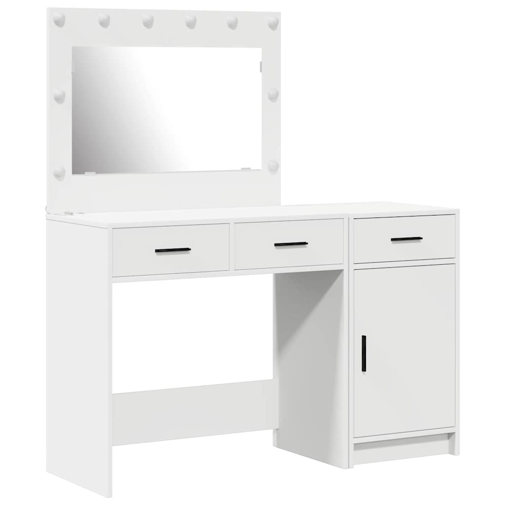 vidaXL Dressing Table with Mirror Lights 2 pcs White Engineered wood