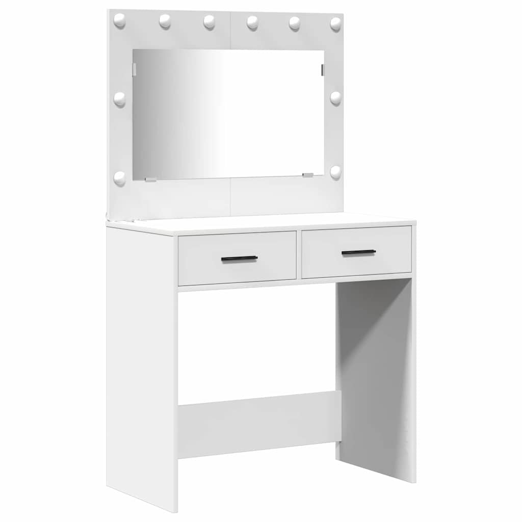 vidaXL Dressing Table with Mirror Lights 2 pcs White Engineered wood