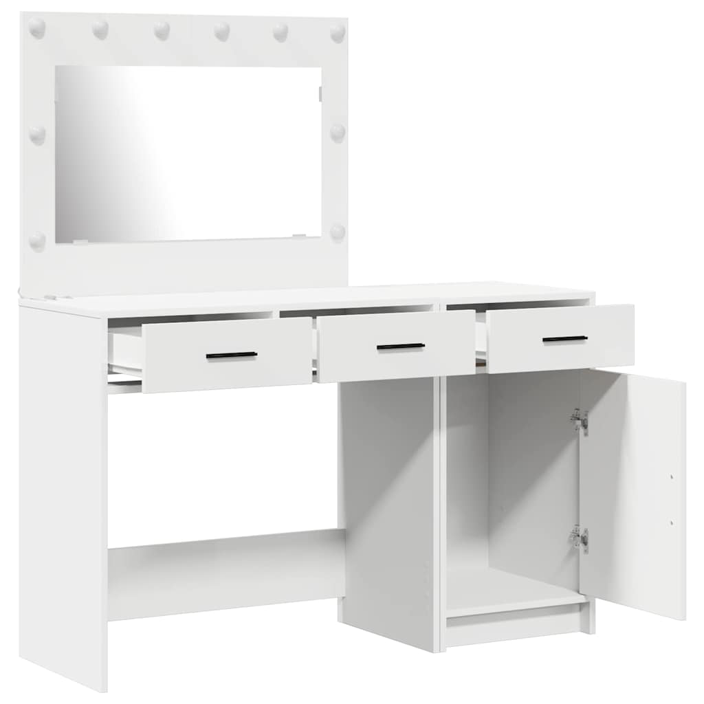 vidaXL Dressing Table with Mirror Lights 2 pcs White Engineered wood