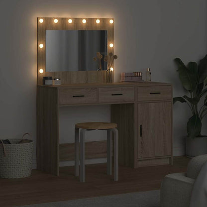vidaXL Dressing Table with Mirror Lights 2 pcs Brown Engineered wood