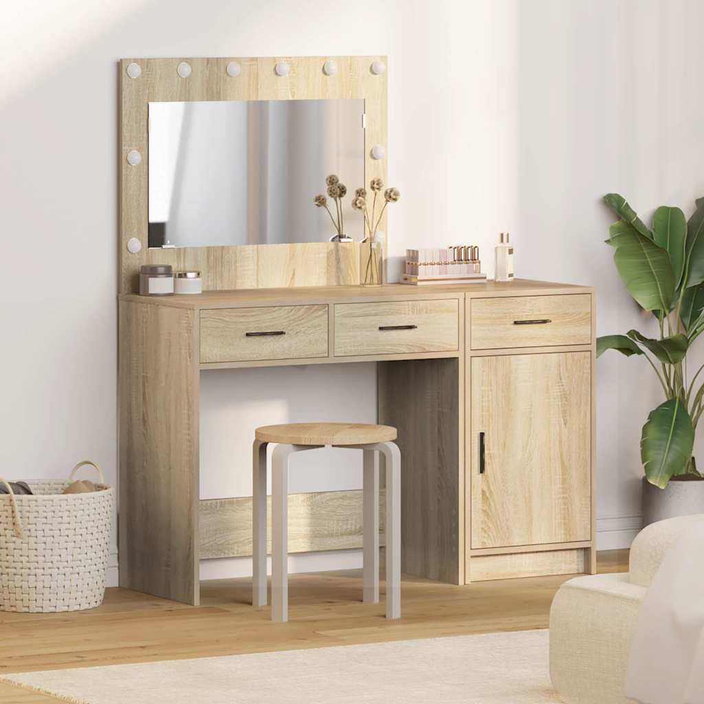 vidaXL Dressing Table with Mirror Lights 2 pcs Brown Engineered wood