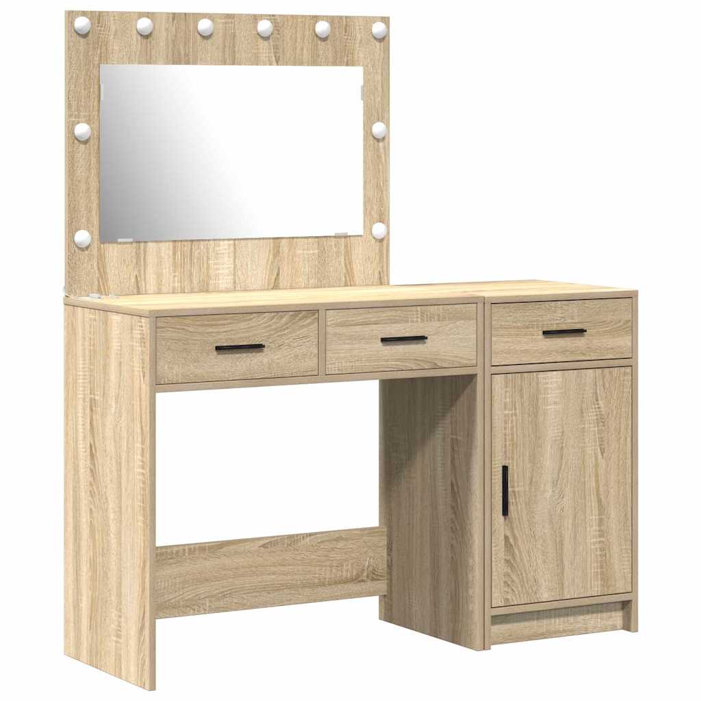 vidaXL Dressing Table with Mirror Lights 2 pcs Brown Engineered wood