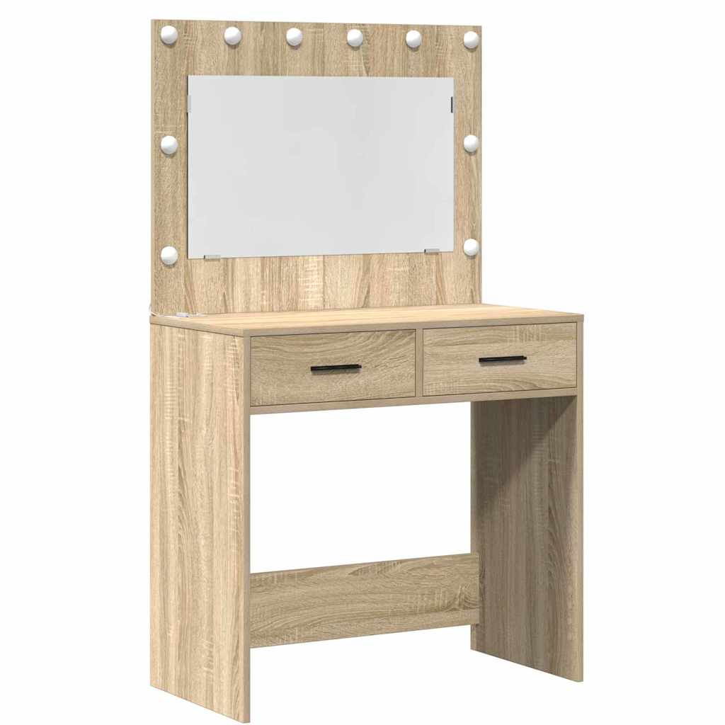 vidaXL Dressing Table with Mirror Lights 2 pcs Brown Engineered wood