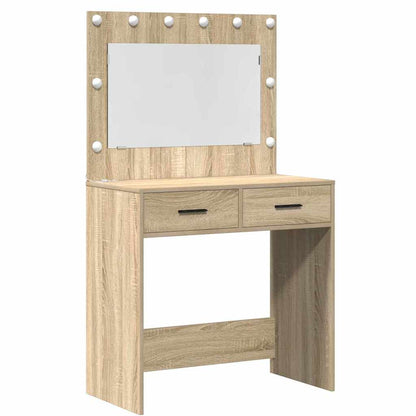 vidaXL Dressing Table with Mirror Lights 2 pcs Brown Engineered wood