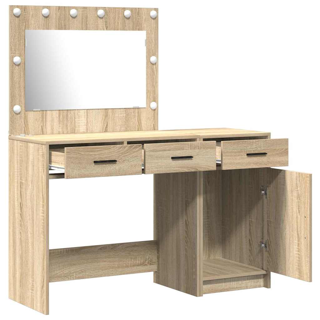 vidaXL Dressing Table with Mirror Lights 2 pcs Brown Engineered wood