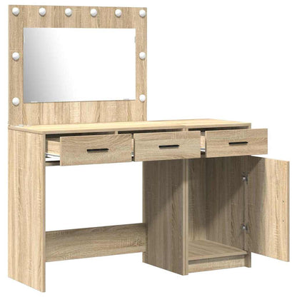 vidaXL Dressing Table with Mirror Lights 2 pcs Brown Engineered wood