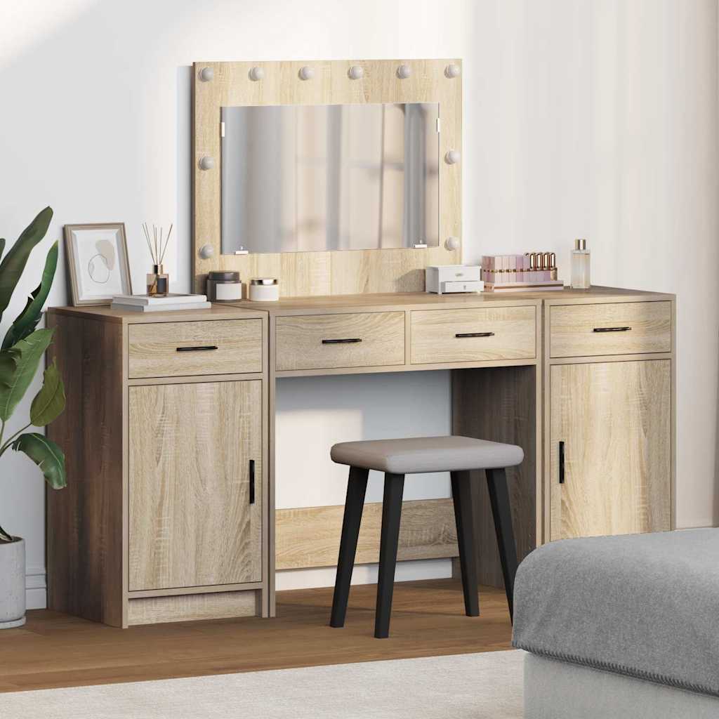 vidaXL Dressing Table 3 pcs Brown 78.5 x 41 x 135 cm Engineered Wood
