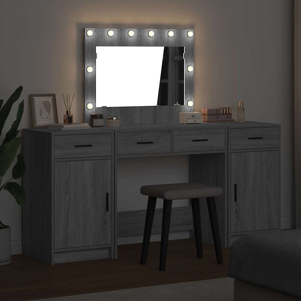 vidaXL Dressing Table 3 pcs Grey 78.5 x 41 x 135 cm Engineered Wood